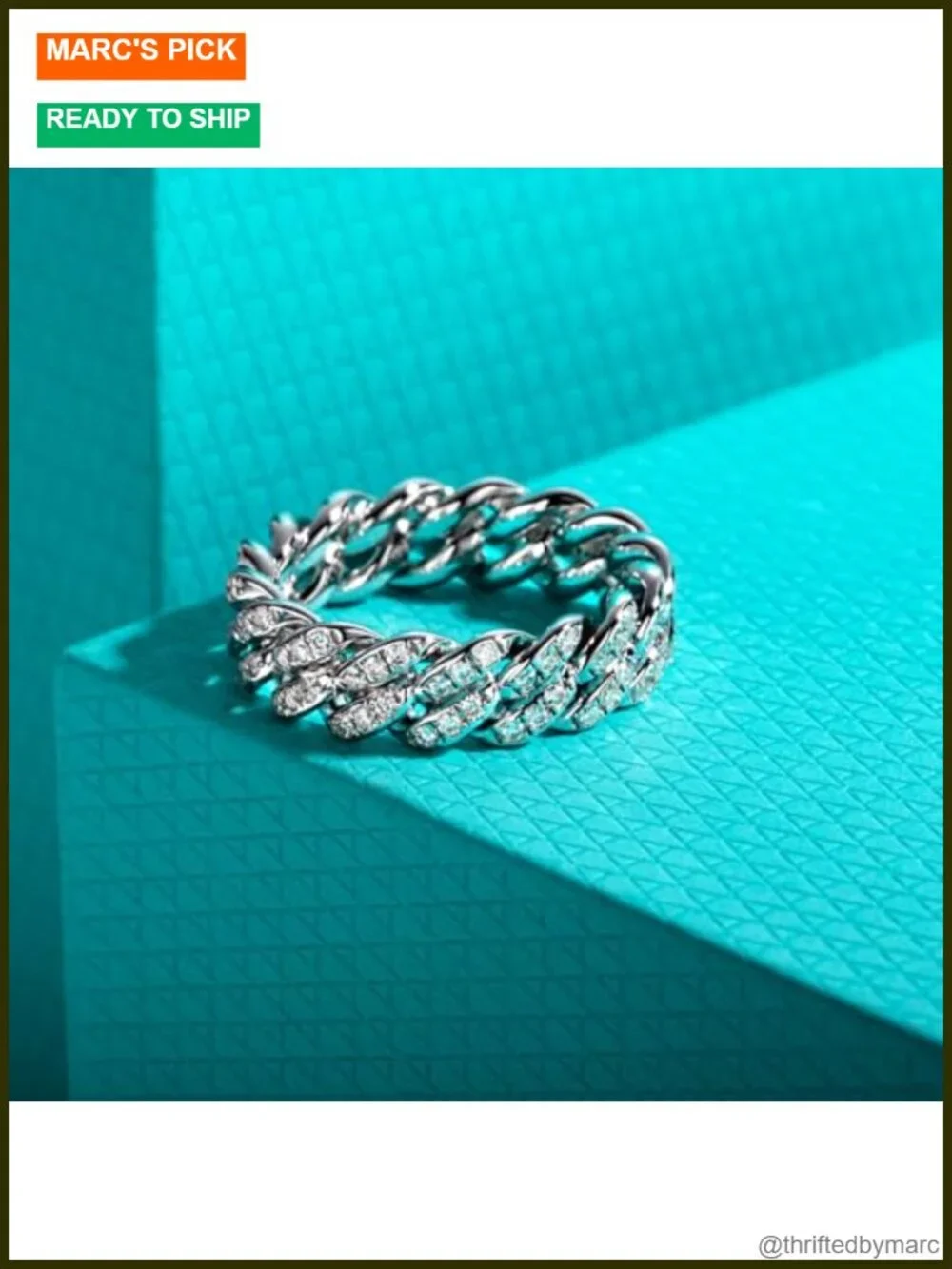 Moissanite Cuban Link Ring Wedding Band 925 Sterling Silver Eternity Anniversary